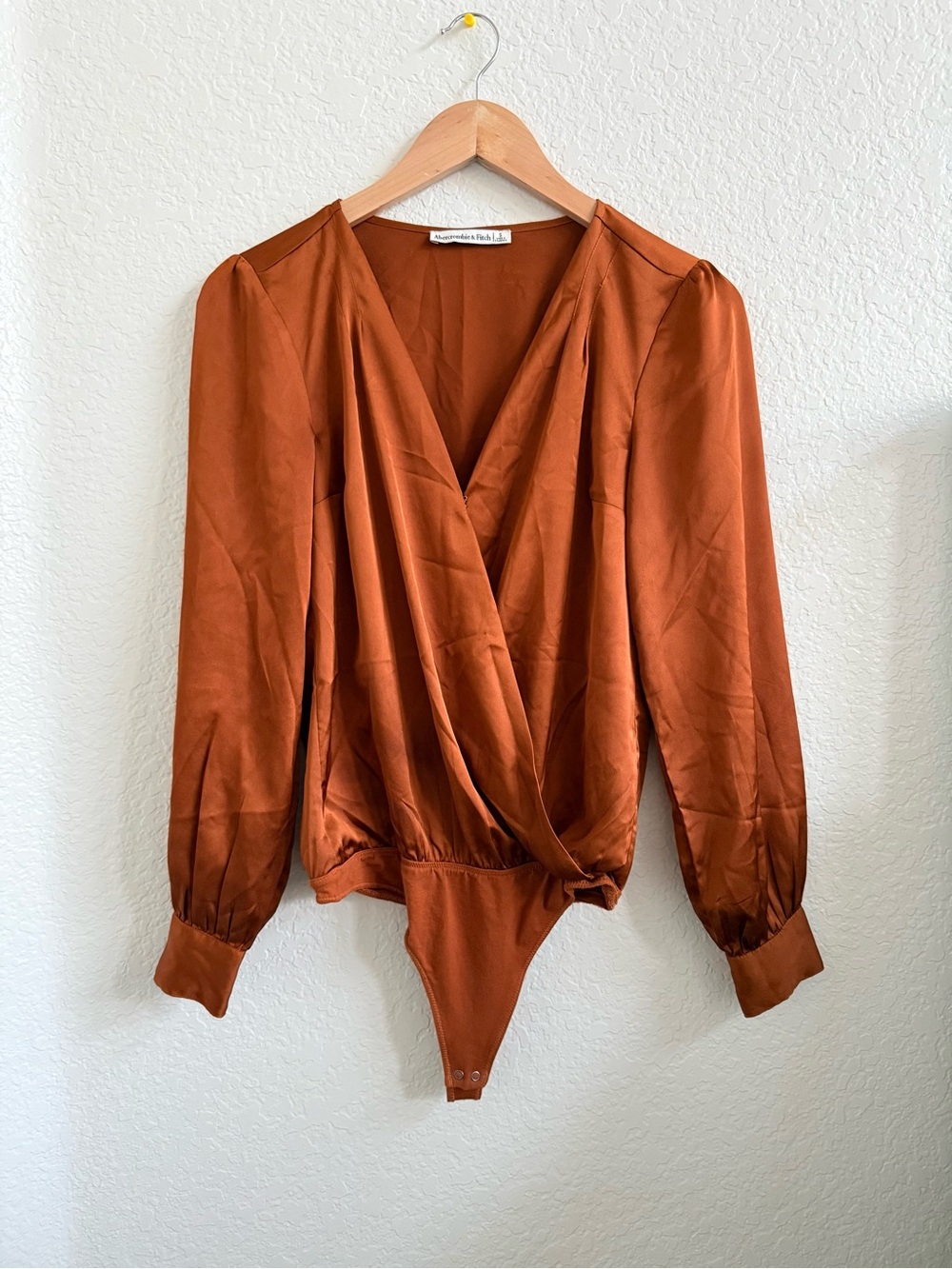 Abercrombie &‎ Fitch Rust Orange Brown Satin Long Sleeve Women's Bodysuit Top S